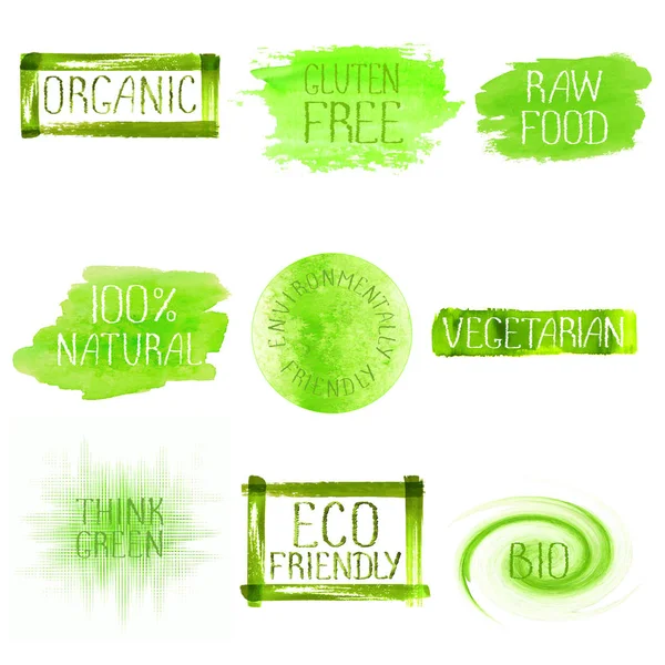 Set di acquerello logo verde . — Vettoriale Stock