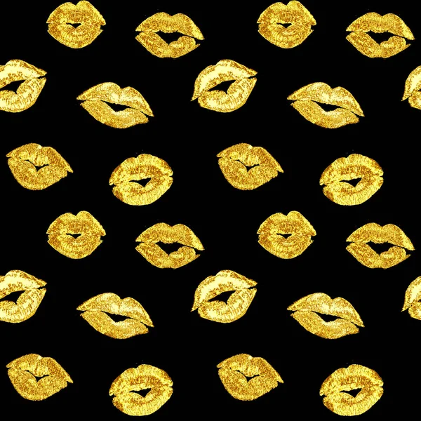 Romantický vzor bezešvé s zlaté rty líbá — Stock fotografie