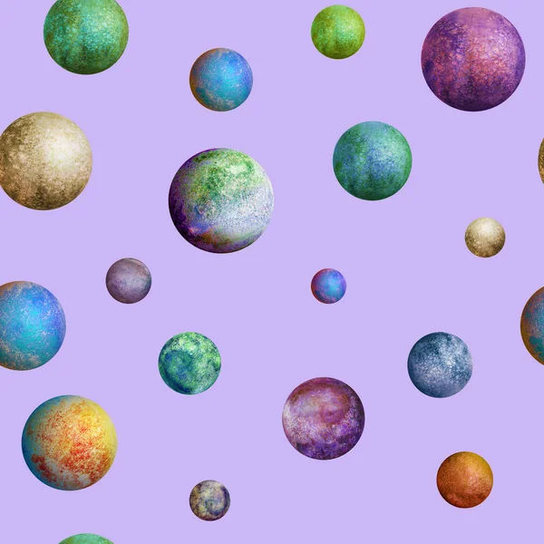 Colorful watercolor planets seamless pattern — Stock Photo, Image