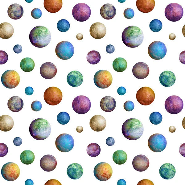 Kolorowe planety akwarela bezszwowe wzór — Zdjęcie stockowe