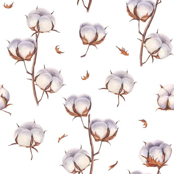 Flores de algodón eco brotes ramas patrón sin costura — Foto de Stock