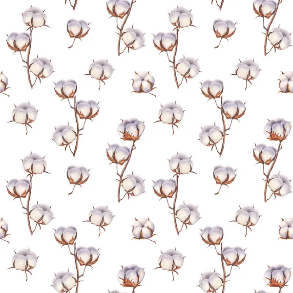 Cotton flower eco buds branches seamless pattern
