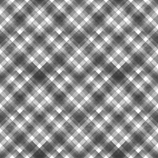 Acquerello diagonale striscia plaid modello senza soluzione di continuità. Strisce grigie nere su sfondo bianco — Foto Stock