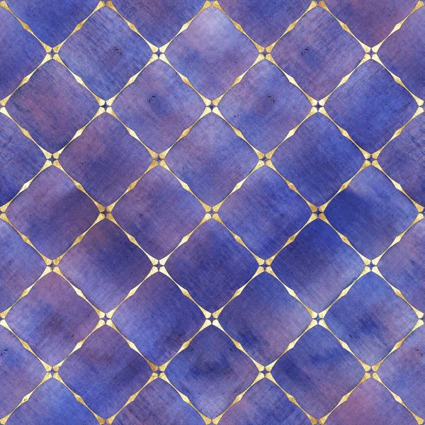 Padrão sem emenda xadrez listra geométrica abstrata aquarela com contorno de linha de brilho ouro — Fotografia de Stock