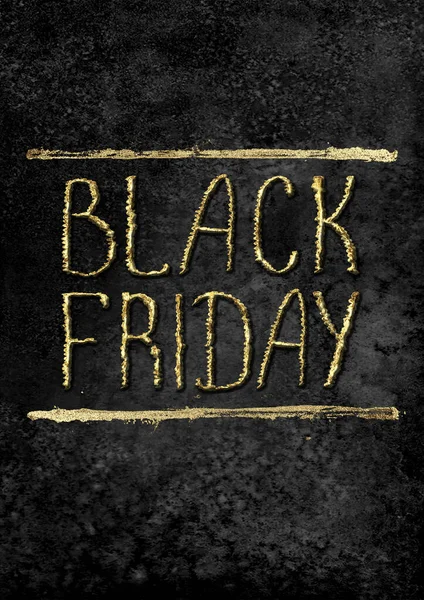 Black Friday sale glitter background. Gold shiny glittering hand drawn lettering on black watercolor texture — Stock Photo, Image