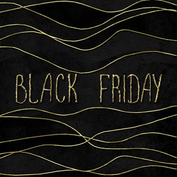 Black Friday sale glitter background. Gold shiny glittering hand drawn lettering on black watercolor texture — Stock Photo, Image