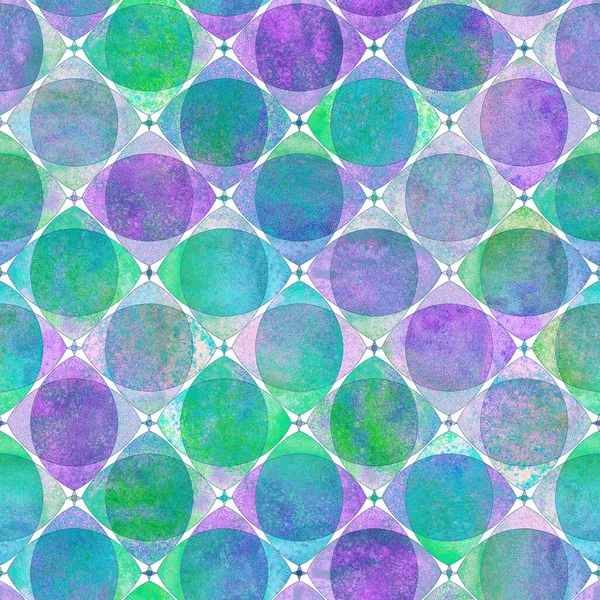 Seamless geometric pattern with colorful watercolor abstract overlapping shapes background — Stock Photo, Image
