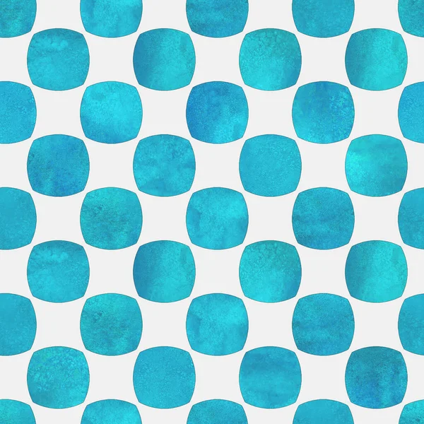 Seamless geometric pattern with grunge watercolor teal turquoise circle shapes on white background — Stock Photo, Image