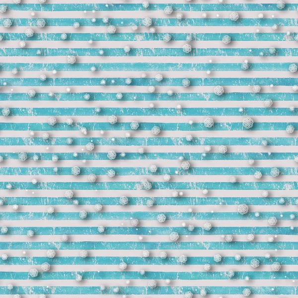 Padrão sem costura de Natal. Branco 3d flocos de neve em azul teal listras fundo — Fotografia de Stock