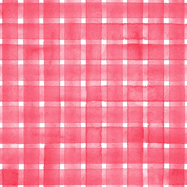 Striscia acquerello plaid modello senza cuciture. Strisce rosa rosse su sfondo bianco — Foto Stock