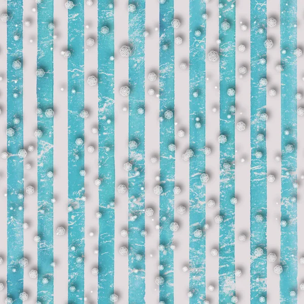 Χριστούγεννα χωρίς ραφή μοτίβο. Λευκό 3d νιφάδες χιονιού σε μπλε φόντο teal ρίγες — Φωτογραφία Αρχείου
