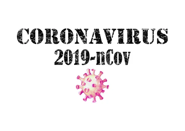 Coronavirus Lettering Nero Con Globuli Rossi Disegnati Mano Isolati Sfondo — Foto Stock