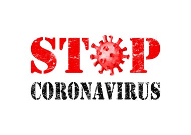 Kırmızı ve siyah işaret Coronavirus 'u durdurun. Beyaz arka planda izole edildi. Wuhan, Çin 'den tehlikeli bir solunum yolu virüsü. Pankart için şablon, poster. Pandemik koruma kavramı.