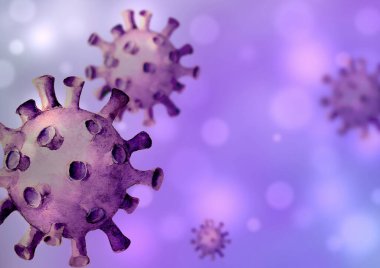 Virüs arka planı. 3D taklit Coronavirus 2019 nCoV hücreleri. Wuhan, Çin 'den tehlikeli bir solunum yolu virüsü. Pankart için şablon, poster. Pandemik koruma kavramı.