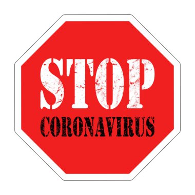 Kırmızı işaret. Beyaz arka planda Coronavirus 'u durdurun. Wuhan, Çin 'den tehlikeli bir solunum yolu virüsü. Pankart için şablon, poster. Pandemik koruma kavramı.