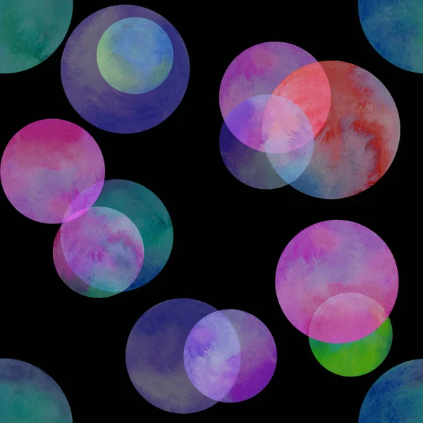Kruhy Multi Barevné Neonové Akvarel Bezešvný Vzor Abstraktní Akvarel Pozadí — Stock fotografie