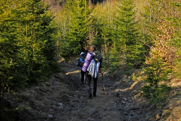  İki gezginler dağlardan öğleden sonra inerler.