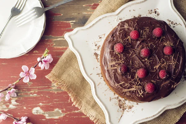 taze ahududu ile çikolatalı kek