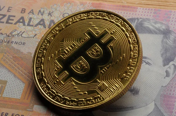 Nouvelle Zélande Monnaie Avec Symbole Bitcoin — Photo