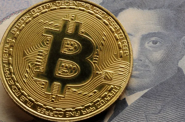 Billet Japonais Avec Symbole Bitcoin — Photo