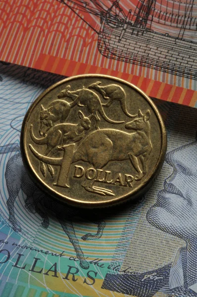Billetes Australianos Con Monedas Parte Superior — Foto de Stock