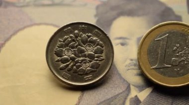 Para ve bir avroluk Japon banknotu.