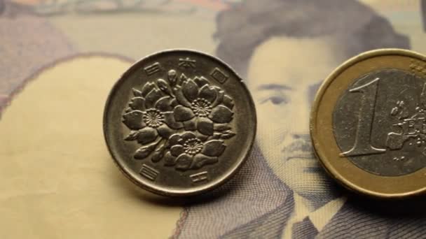 Billete Japonés Con Moneda Euro — Vídeos de Stock