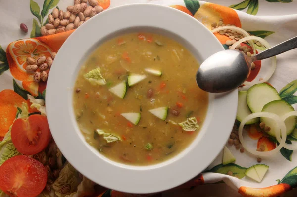 Sopa Quente Com Legumes Prato — Fotografia de Stock