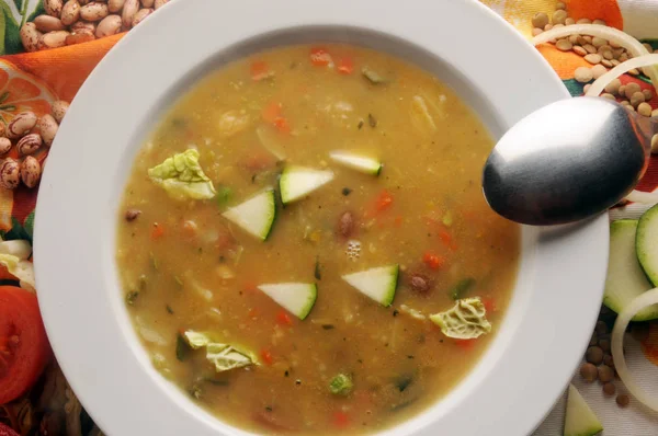 Gorąca Zupa Warzywami Talerzu — Zdjęcie stockowe