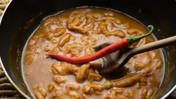 Close Preparation Parmesan Tripe Chilli Pepper — Stock Video