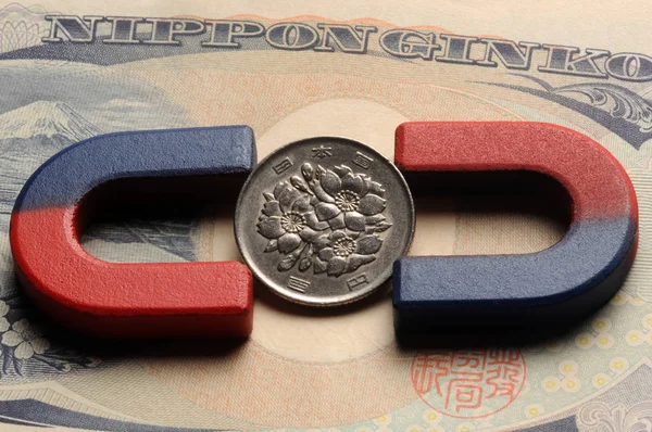 Японская Монета Магнитами Банкноте — стоковое фото
