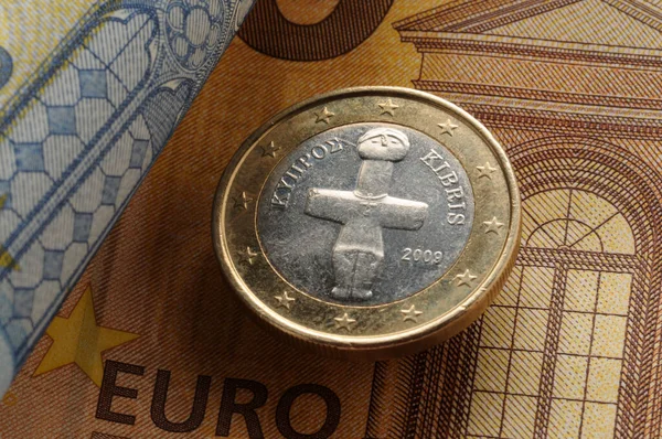 Jedno Cypryjskie Euro Idolem Pomos Banknotach — Zdjęcie stockowe