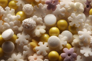 Noel süslemeleri için küçük şekerlerin arkaplanı