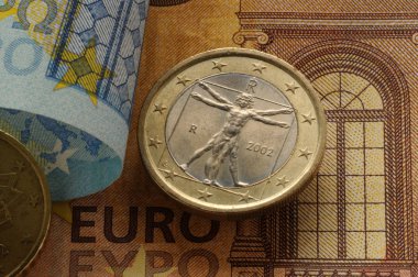 One italian euro on banknotes