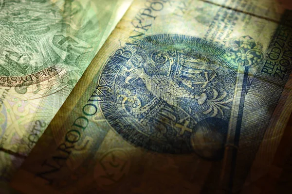 Zamykanie Polskich Banknotów Sposób Przejrzysty — Zdjęcie stockowe