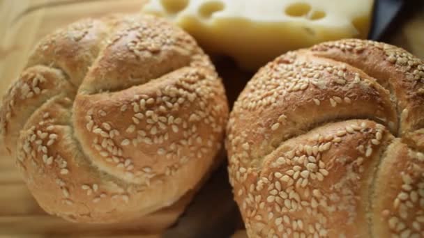 Sandwich Sesame Seeds Emmental Cheese — Stok video