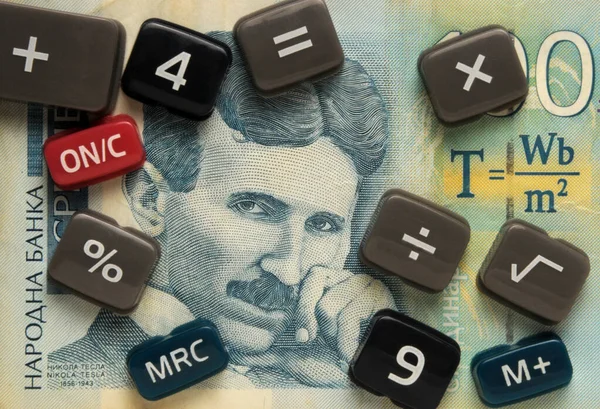 Avvicinamento Alla Banconota Serba Con Ritratto Nikola Tesla — Foto Stock