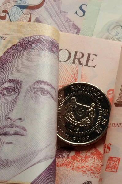 Primer Plano Los Billetes Monedas Singapur —  Fotos de Stock