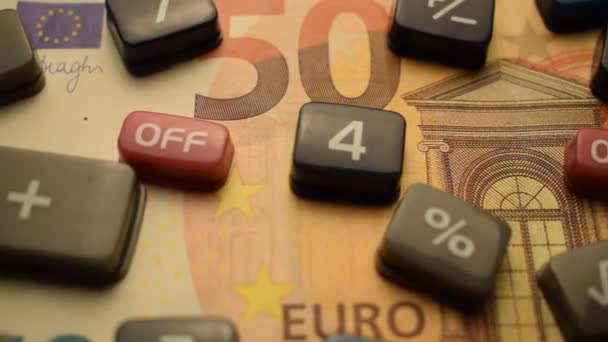 Ключи Калькулятора Банкноте Евро — стоковое видео