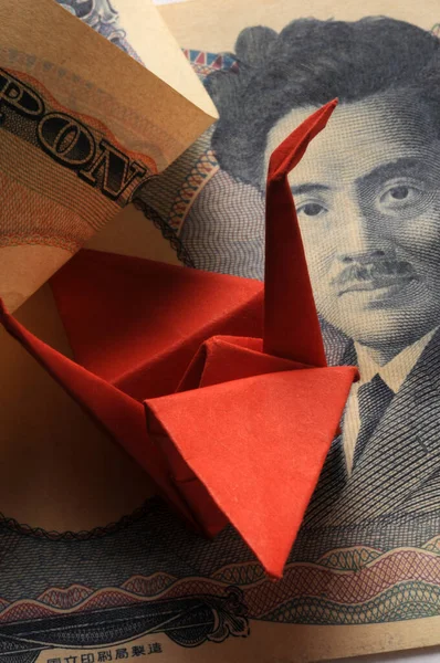 Zbliżenie Japoński Banknot Origami — Zdjęcie stockowe