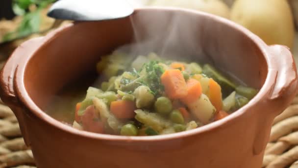 Buharda Pişirilmiş Sebze Çorbasına Yaklaş — Stok video