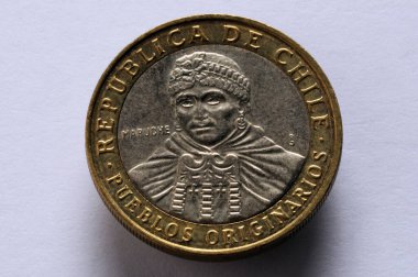 Chilean coin with a portrait of the Mapuche clipart