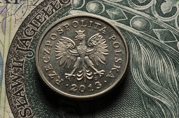 Primer Plano Los Billetes Monedas Polacos — Foto de Stock