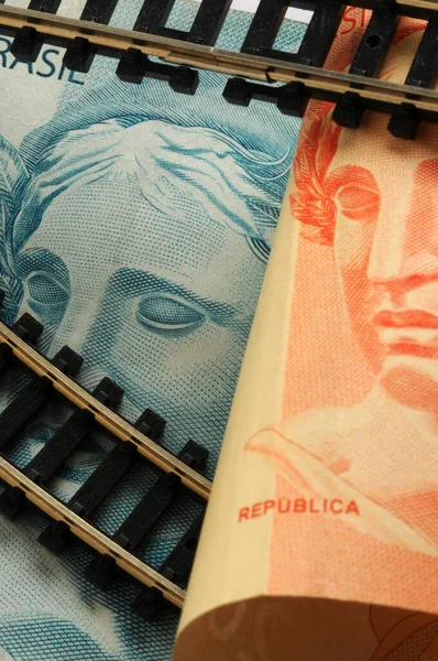 Carril Cierre Los Billetes Brasileños — Foto de Stock