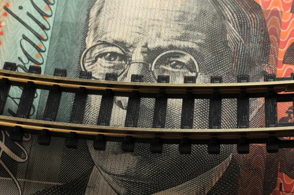 Primer Plano Los Rieles Los Billetes Australianos — Foto de Stock