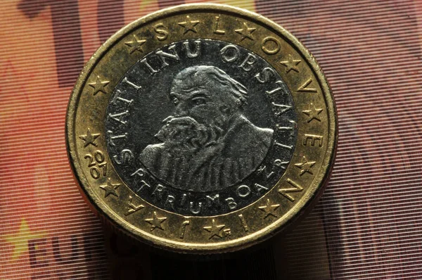 Словенська Монета Євро Банкнотах — стокове фото