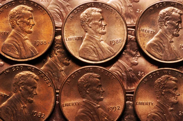 Primer Plano Centavos Americanos Con Retrato Abraham Lincoln — Foto de Stock
