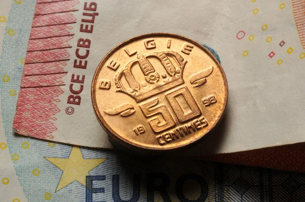Frank Belgijski Banknot Euro — Zdjęcie stockowe