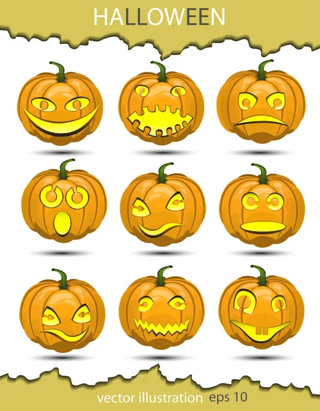 Conjunto vectorial de calabazas en honor a Halloween — Vector de stock