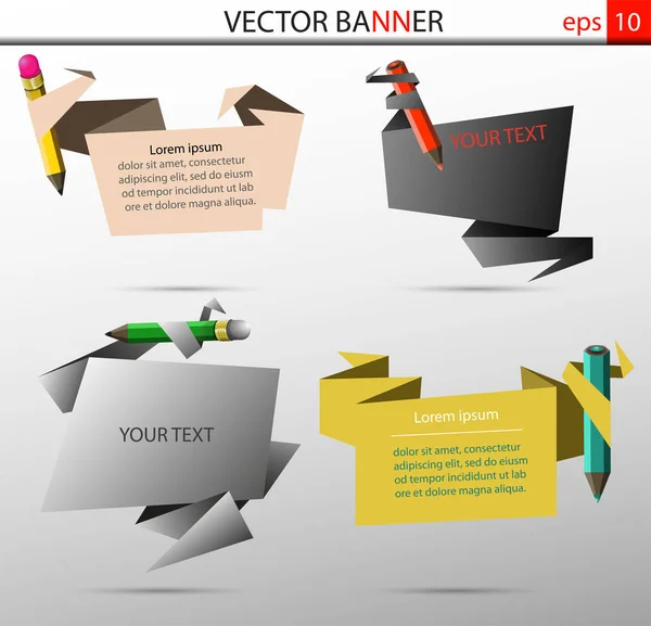 Juego de banners vectoriales en forma de láminas con lápices de colores — Vector de stock